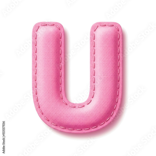 Cute letter U with stitched details on a white background for educational and decorative design