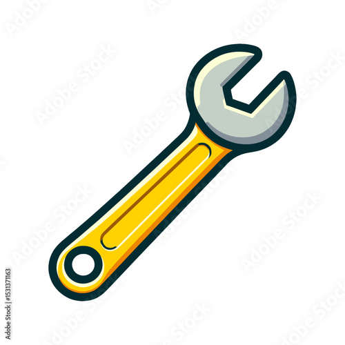 non adjustable spanner or wrench with yellow handle vector illustration isolated