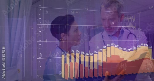 Clinician raising chart folder starting medical graphs overlay as doctor reviewing patient data