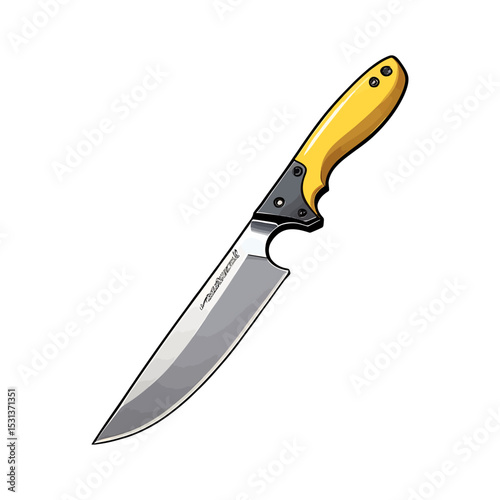sharp knife with yellow rubber handle vector illustration isolated