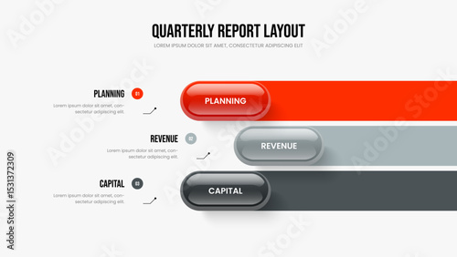 Market Profile 3 Step Diagram Slideshow Design. Digital Strategy Presentation Template Vector Illustration. Enterprise Insight Three Option Infographic Frame Layout.