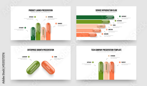 Modern Campaign Four Five Two Three Step Diagram Slideshow Design Vector Illustration Collection. Sales Solution 4 5 2 3 Element Infographic Slide Template Set.