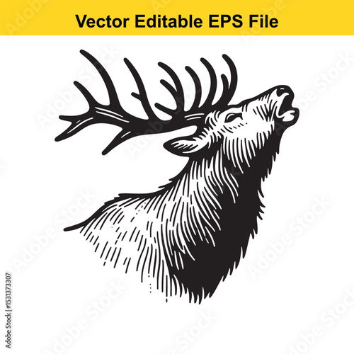 Majestic Elk Bugling in Vector Illustration Graphic Design Wildlife Art Animals Nature Wilderness Outdoor Hunting Theme Silhouette