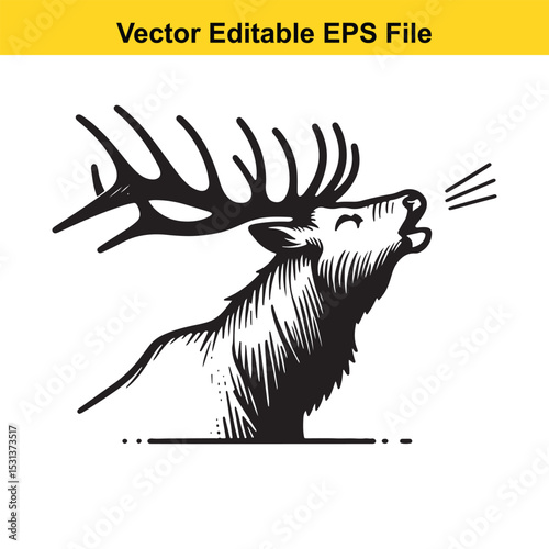 Majestic Elk Bugling in Vector Illustration Graphic Design Wildlife Art Animals Nature Wilderness Outdoor Hunting Theme Silhouette