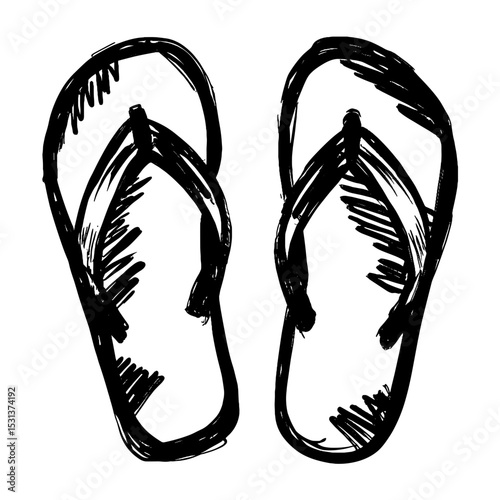 Sketch of flip flops with a simple design in black and white  