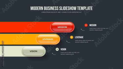 Business Profile Three Step Diagram Frame Design. Professional Insight Presentation Template Vector Illustration. Advertising Strategy 3 Element Infographic Slideshow Layout.
