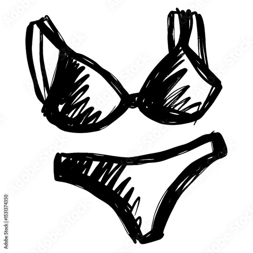 Black sketch of bikini set with bra and thong style  