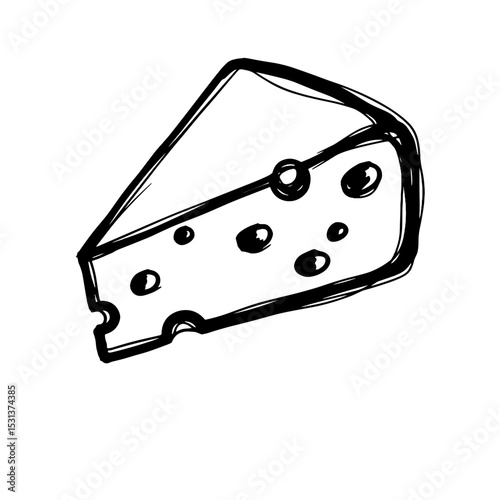 Sketch of a cheese wedge with holes outlined in black  