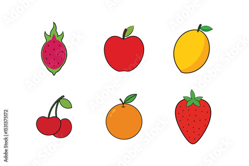 Colorful  juicy fresh fruits set vector art illustration