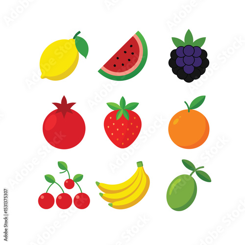 Colorful set of fruits vector art illustration