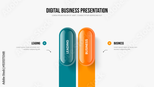 Project Overview Slideshow Template Vector Illustration. Product Development Two Step Diagram Slide Layout. Consulting Innovation 2 Element Infographic Presentation Design.