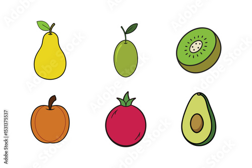 Set of colorful juicy fresh fruits vector art illustration