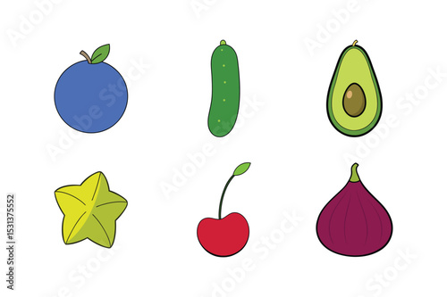 Set of colorful juicy fresh fruits vector illustration