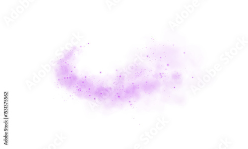 A soft purple dust cloud drifts through the air, illuminated by tiny glowing particles.