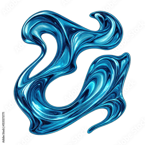 Abstract Blue Swirl: An elegant swirl of fluid, metallic blue, creating a mesmerizing dance of light and form, perfect for adding a touch of sophistication and artistic flair.