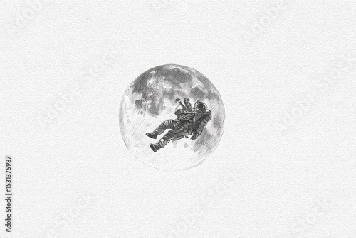 Astronaut adrift, moon backdrop