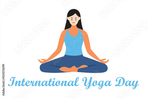 International Yoga Day Vector – Woman Doing Yoga at Sunrise in Mountain Landscape