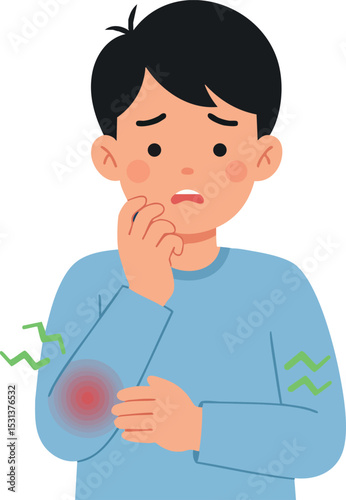 Boy with elbow pain holding arm in discomfort medical symptom illustration 