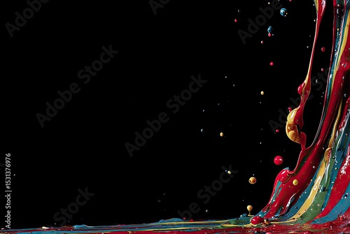 Vibrant splashes of colorful paint cascading down, against a black background