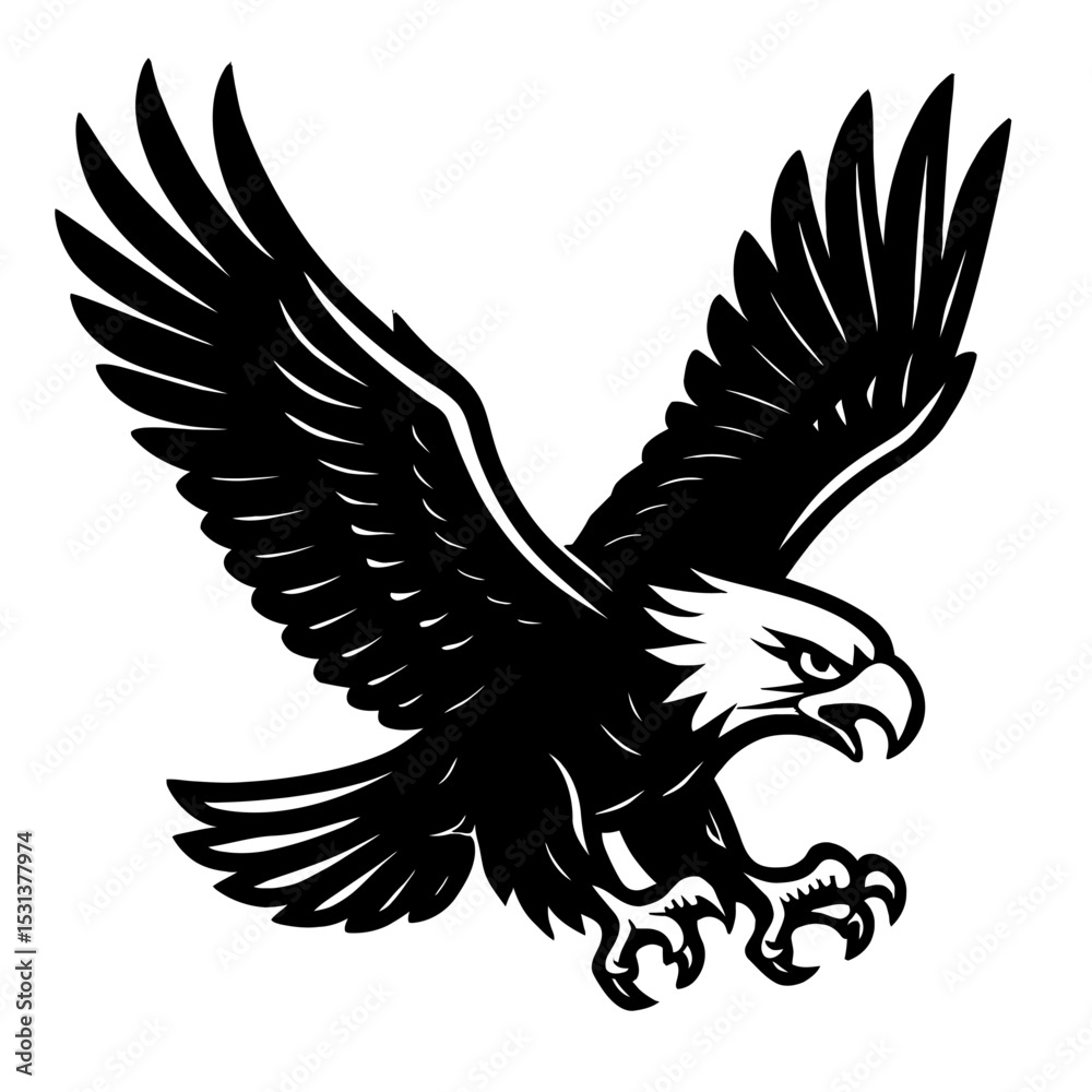 Fototapeta premium Powerful Bald Eagle with Spread Wings Icon - Symbol of Freedom and Strength