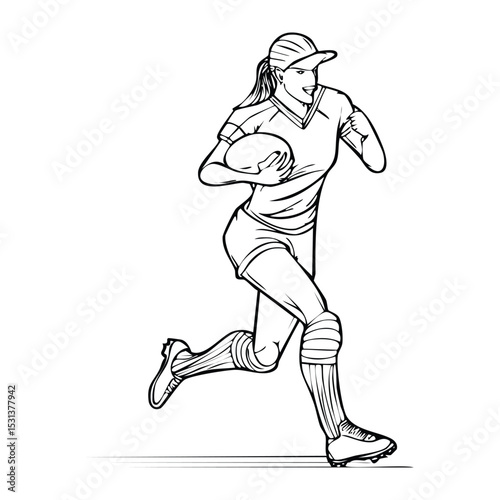 Rugby player charging forward with determination, captured in strong