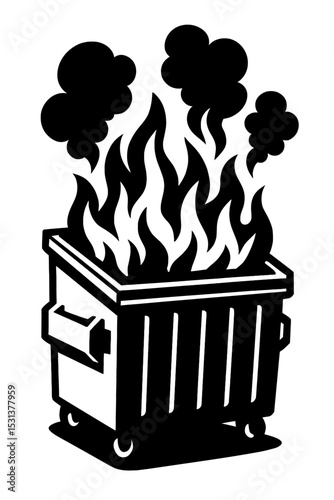 Dumpster Fire Silhouette Icon - Symbol of Chaos and Disaster