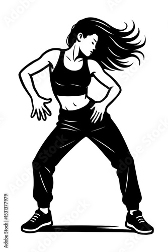 Dynamic Female Dancer Silhouette Icon - Symbol of Movement and Expression