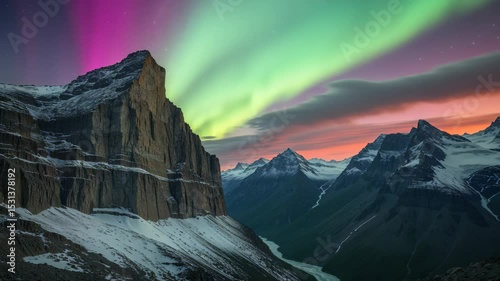 Time Lapse of a Rugged Cliff Against Vibrant Aurora Borealis in Glacier National Park, Montana