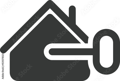 House Key Icon: A simple yet effective graphic depicting a house with a key inserted, symbolizing homeownership, security, and new beginnings. 