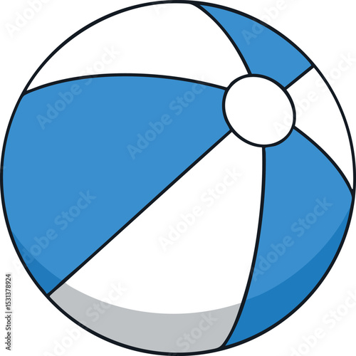 Blue and white beach ball summer toy vector illustration simple design 