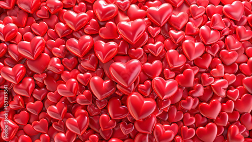 Hearts Embrace: A sea of red hearts, symbolizing love, passion, and affection. the romantic and tender atmosphere with the overflowing display of emotion.