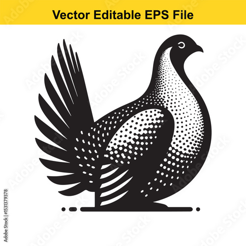 Elegant Silhouette of a Bird with Elaborate Feather Display Vector Illustration Striking Black and White Design Symbolizing Beauty and Nature