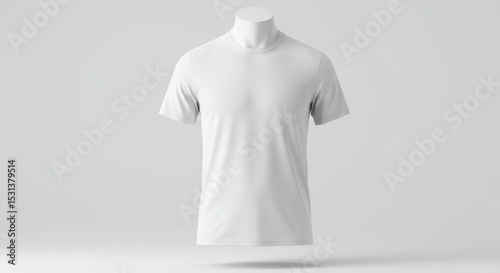 Minimalist White Mock Neck T-Shirt for Men Short Sleeve Apparel Casual Fashion Style Mockup Clean Design Presentation