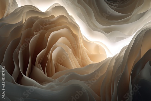 Abstract layered folds in warm beige and gray tones