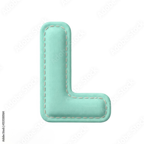 Cute letter L with stitched details on a white background for educational and decorative design
