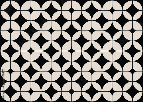 Mid century modern floral geometric pattern in black and white. Graphical illustration for a unique banners, textiles and home décor.	

