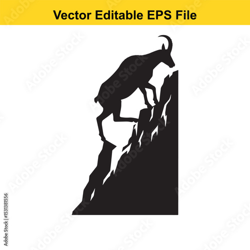 Silhouette of a Majestic Ibex Standing Firmly on a Rocky Cliff Edge An Emblem of Strength and Resilience