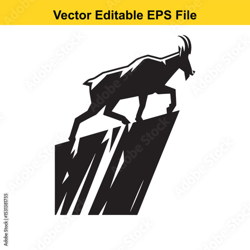 Silhouette of a Majestic Ibex Standing Firmly on a Rocky Cliff Edge An Emblem of Strength and Resilience