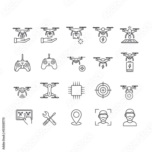 Drone Devices Vector Icons Set.
