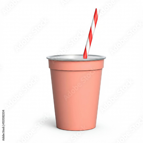 Paper glass with straw on white background