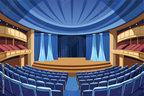 Elegant vector illustration of a theater auditorium with stage and comfortable seating