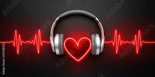 Headphones music heart beat love sound audio listening technology photo