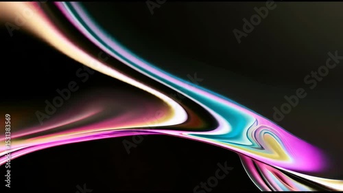 Abstract background featuring smooth, flowing lines with gradient of colors against dark backdrop. Modern wallpaper background creates sense of movement and depth