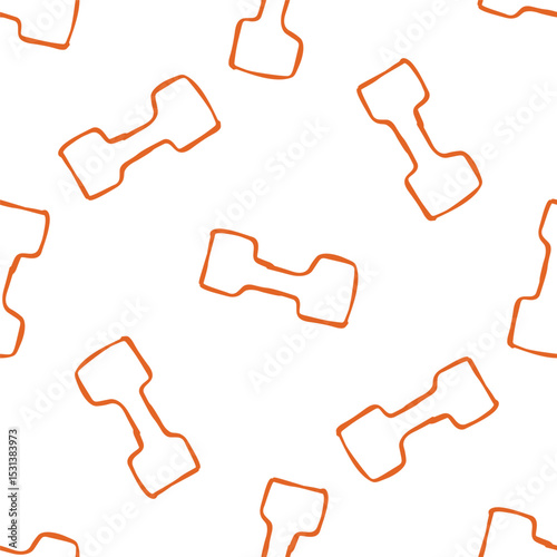Seamless pattern of dumbbells in orange outline on a white background