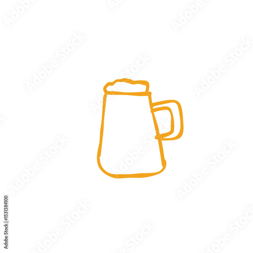 Minimalist yellow beer mug drawing on a plain white background