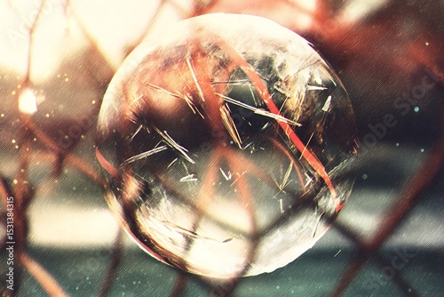 Macro shot crystal sphere fence abstract art
