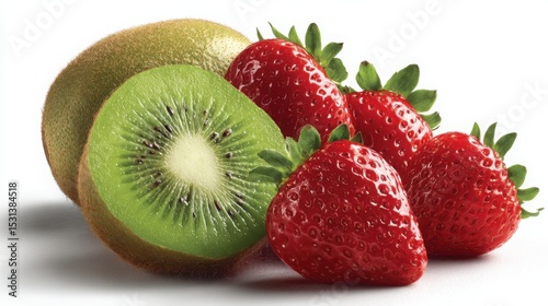 Fresh kiwi and strawberries on white background