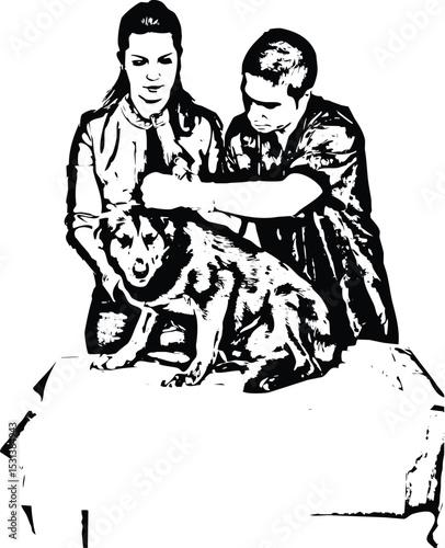 Vet male cleaning dog ears