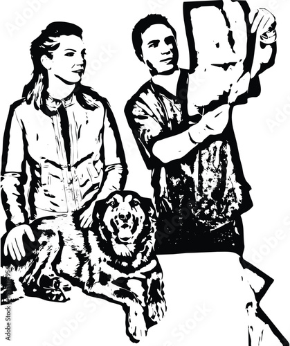 Owner with dog and  radiologist vet