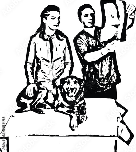 Woman with dog at vet office